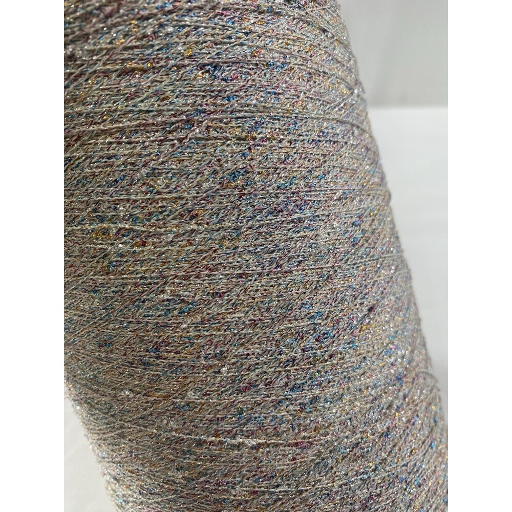 Fancy Cone Yarn Silver Rainbow Slub Glitter Thread Clothes Needlework NW 730g